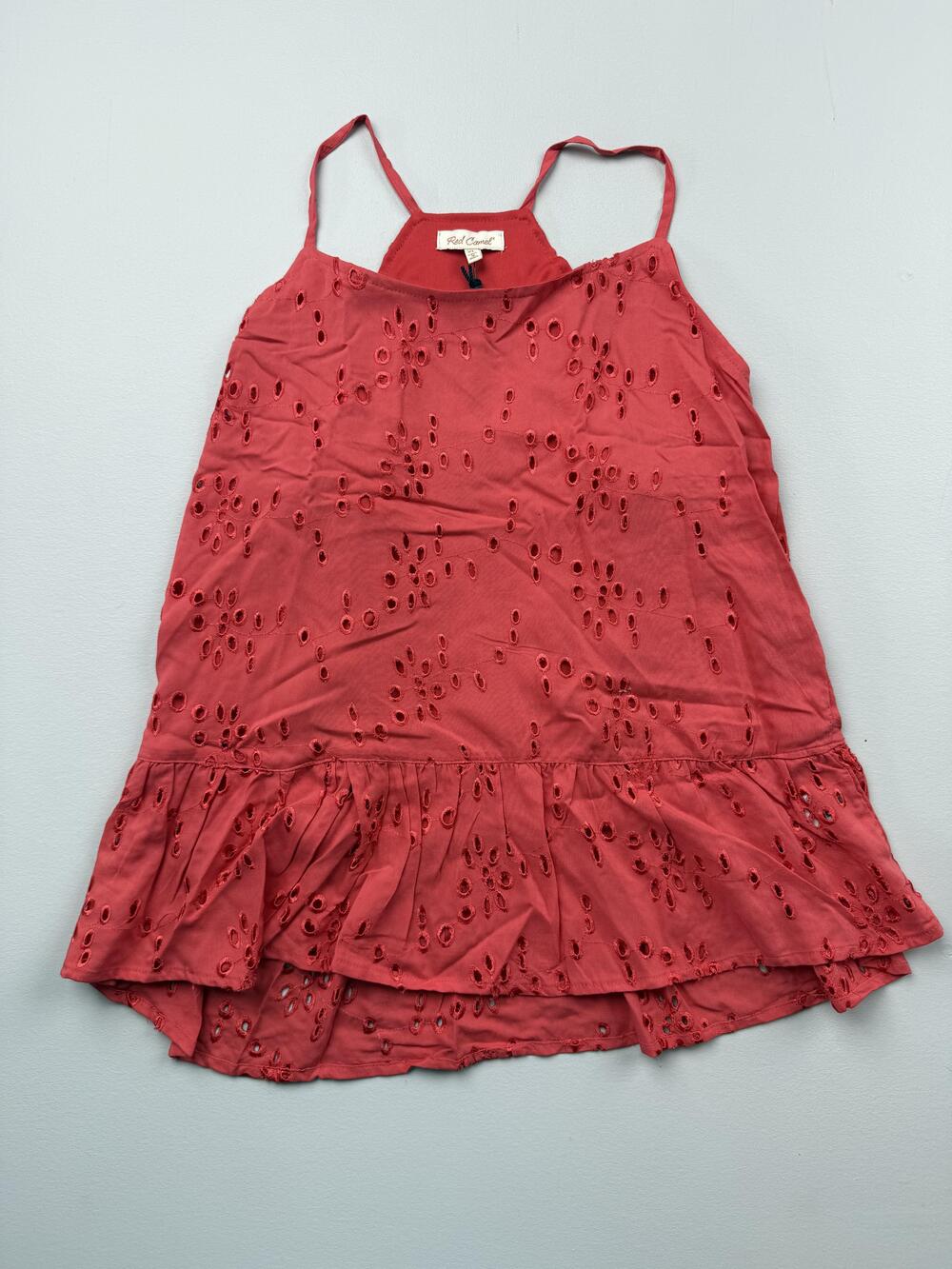 Red Camel Tank Top Juniors XL Red Halter Sleeveless Eyelet Ruffle Hem Camisole